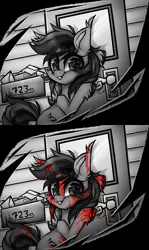 Size: 2862x4806 | Tagged: semi-grimdark, artist:_spacemonkeyz_, derpibooru import, oc, oc:grey matter, earth pony, pony, blood, commission, solo