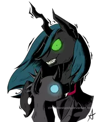 Size: 1000x1150 | Tagged: safe, artist:wintershibe, derpibooru import, queen chrysalis, changeling, creepy, creepy smile, duo, sharp teeth, simple background, smiling, teeth, tongue out, transparent background