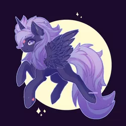Size: 1300x1300 | Tagged: alicorn, alicorn oc, artist:wintershibe, derpibooru import, flying, horn, moon, oc, oc:night glow, safe, solo, unofficial characters only, wings