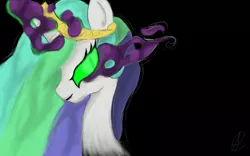 Size: 640x400 | Tagged: safe, artist:copperfern, derpibooru import, princess celestia, alicorn, pony, black background, correstia, corrupted, corrupted celestia, corruptia, dark magic, magic, possessed, possesstia, simple background, solo, sombra eyes