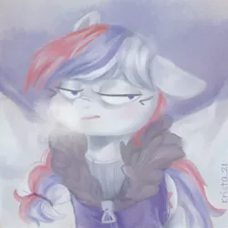 Size: 1280x1280 | Tagged: safe, artist:krista-21, derpibooru import, oc, oc:marussia, ponified, unofficial characters only, pony, braid, bust, clothes, cold, nation ponies, nose wrinkle, one ear down, parka, portrait, russia, solo, sweater, visible breath