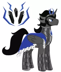 Size: 1081x1271 | Tagged: safe, alternate version, artist:itzeldrag108, derpibooru import, king sombra, alicorn, pony, alicornified, alternate design, armor, bevor, blue eyes, boots, cape, chestplate, clothes, crown, cutie mark, good king sombra, gorget, helmet, image, jewelry, king sideburns, lord sombra, male, png, race swap, regalia, robe, royal cape, shoes, solo, sombra's cutie mark, sombracorn, tiara