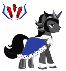 Size: 1267x1373 | Tagged: safe, alternate version, artist:itzeldrag108, derpibooru import, king sombra, alicorn, pony, alternate design, armor, bevor, bio, biography in description, blue eyes, boots, cape, chestplate, clothes, crown, cutie mark, good king sombra, gorget, helmet, image, jewelry, king sideburns, png, prince sombra, regalia, robe, scarf, shoes, solo, sombra's cutie mark, tiara