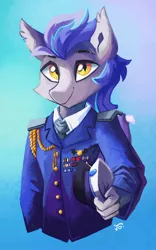 Size: 1600x2563 | Tagged: safe, artist:saxopi, derpibooru import, oc, oc:helios aster, unofficial characters only, anthro, bat pony, clothes, solo, uniform