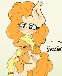 Size: 1356x1648 | Tagged: applejack, artist:freefraq, cute, derpibooru import, female, filly, filly applejack, jackabetes, mother and child, mother and daughter, pearabetes, pear butter, safe, weapons-grade cute, younger