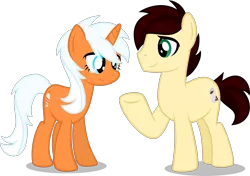 Size: 1912x1349 | Tagged: safe, artist:stellardusk, derpibooru import, oc, oc:fine roast, oc:orange mint, earth pony, unicorn, fanfic:unchanging love, couple, simple background, teary eyes