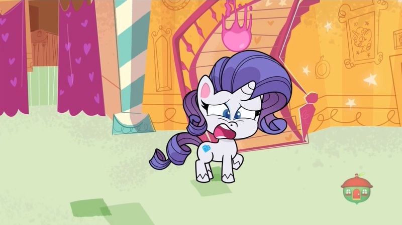 Size: 1581x887 | Tagged: safe, derpibooru import, screencap, rarity, pony, unicorn, my little pony: pony life, princess probz, spoiler:pony life s01e01, food, ice cream, moments before disaster, sugarcube corner, treehouse logo