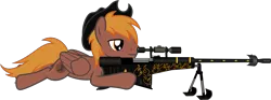 Size: 2683x995 | Tagged: safe, artist:vector-brony, derpibooru import, oc, oc:calamity, pegasus, pony, fallout equestria, anti-machine rifle, anti-materiel rifle, cowboy hat, cutie mark, gun, hat, inkscape, male, rifle, simple background, smiling, sniper rifle, solo, spitfire's thunder, stetson, transparent background, vector, weapon