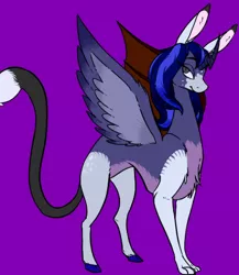 Size: 402x463 | Tagged: artist:esmeia, derpibooru import, draconequus, draconequus oc, female, hybrid, interspecies offspring, oc, offspring, parent:discord, parent:princess luna, parents:lunacord, purple background, safe, simple background, solo, unofficial characters only