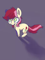 Size: 1000x1333 | Tagged: source needed, safe, artist:lilfunkman, derpibooru import, roseluck, earth pony, pony, cute, cuteluck, female, mare, no pupils, purple background, simple background, solo