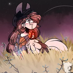 Size: 2000x2000 | Tagged: artist:jxst-starly, candle, cheek fluff, clothes, derpibooru import, grass, grassy field, lantern, light, moon, night, night sky, oc, oc:yasy, pegasus, ponimal, safe, scarf, sky, solo, unofficial characters only