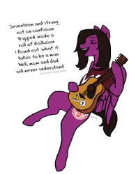 Size: 2592x3508 | Tagged: safe, artist:infrej, derpibooru import, ponified, pegasus, pony, acoustic guitar, clothes, commission, eyes closed, green day, guitar, male, musical instrument, open mouth, pierce the veil, shirt, simple background, singing, song reference, stallion, sticker, t-shirt, text, transparent background, vic fuentes, wings, ych result