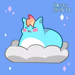 Size: 500x500 | Tagged: safe, artist:dusty-munji, derpibooru import, rainbow dash, cat, blue background, blush sticker, blushing, catified, catloaf, cloud, cute, dashabetes, eyes closed, on a cloud, rainbow cat, simple background, solo, species swap