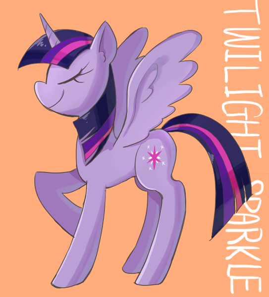 Size: 555x613 | Tagged: safe, artist:cofotory, derpibooru import, twilight sparkle, twilight sparkle (alicorn), alicorn, pony, eyes closed, female, mare, orange background, profile, simple background, solo