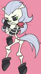 Size: 1092x1952 | Tagged: safe, alternate version, artist:steelsoul, derpibooru import, skellinore, the break up breakdown, blushing, body pillow, body pillow design, bone, boots, clothes, female, looking at you, looking back, looking back at you, shoes, skeleton