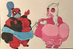 Size: 2254x1536 | Tagged: artist needed, suggestive, derpibooru import, pinkie pie, sonata dusk, equestria girls, balloonbutt, bbw, belly, big belly, big breasts, breasts, busty pinkie pie, busty sonata dusk, butt, clothes, cosplay, costume, deadpool, duo, duo female, erect nipples, fat, female, gwenpool, huge belly, huge butt, large butt, morbidly obese, nipple outline, obese, piggy pie, pudgy pie, sonatubby, ssbbw, stomach noise, the ass was too fat