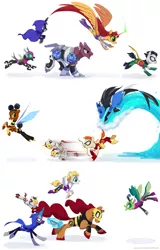 Size: 1229x1920 | Tagged: safe, artist:house-of-tykayl, derpibooru import, speedy, ponified, alicorn, changedling, changeling, cyborg, earth pony, pegasus, pony, seapony (g4), unicorn, aqualad, beast boy, bow (weapon), bumblebee (dc), cape, changelingified, cloak, clothes, colored hooves, crossover, cyborg (teen titans), female, flying, galloping, glowing horn, herald (teen titans), horn, jericho (teen titans), magic, male, mare, mas y menos, mask, mouth hold, musical instrument, pantha, quiver, raven (teen titans), robin, rule 85, seaponified, simple background, species swap, stallion, starfire, teen titans, telekinesis, trumpet, unshorn fetlocks, white background