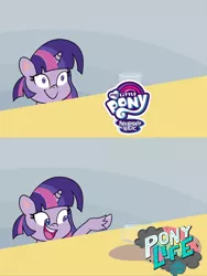 Size: 900x1200 | Tagged: safe, artist:crystalightrocket, derpibooru import, edit, twilight sparkle, pony, my little pony: pony life, chocolate, chocolate milk, comic, drink, even more pure unfiltered evil, everything is ruined, evil, exploitable meme, food, meme, milk, my little pony logo, pure unfiltered evil, smiling, spill, spilled milk