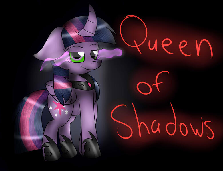 Size: 2600x2000 | Tagged: safe, artist:unknownartist20, derpibooru import, twilight sparkle, twilight sparkle (alicorn), alicorn, pony, black background, clothes, corrupted, corrupted twilight sparkle, curved horn, dark magic, dark queen, dark twilight, dark twilight sparkle, darklight, darklight sparkle, horn, jewelry, magic, necklace, possessed, queen of shadows, queen twilight, queen twilight sparkle, regalia, shoes, simple background, solo, sombra eyes, stray strand, twilight is anakin, tyrant sparkle