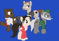 Size: 1280x881 | Tagged: safe, artist:skidd, derpibooru import, ponified, earth pony, pony, bill (l4d), clothes, crossover, cutie mark, digital art, female, francis, group, left 4 dead, louis (l4d), male, mare, smoking, stallion, tail, zoey