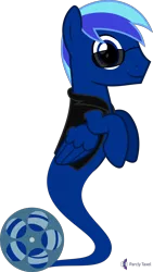 Size: 4000x7071 | Tagged: safe, artist:parclytaxel, derpibooru import, oc, oc:film strip, unofficial characters only, genie, genie pony, pegasus, pony, .svg available, absurd resolution, bottle, clothes, commission, film reel, jacket, looking at you, male, raised hoof, simple background, smiling, solo, stallion, sunglasses, transparent background, vector