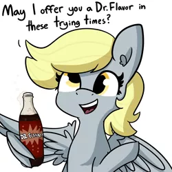 Size: 2250x2250 | Tagged: safe, artist:tjpones, derpibooru import, derpy hooves, pegasus, pony, cute, derpabetes, dialogue, dr. pepper, female, frank reynolds, it's always sunny in fillydelphia, it's always sunny in philadelphia, mare, meme, open mouth, simple background, soda, solo, white background, wholesome, wing hands, wings