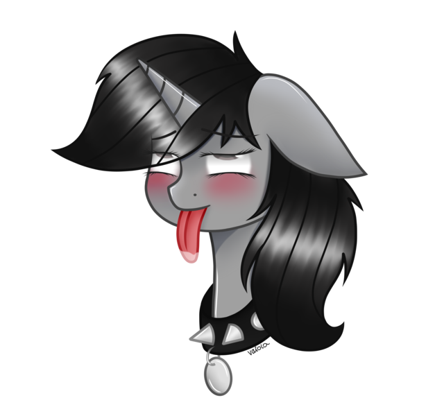 Size: 6546x6260 | Tagged: suggestive, artist:vaiola, derpibooru import, oc, oc:howl, dog, pony, unicorn, advertisement, ahegao, behaving like a dog, blushing, bust, commission, drool, floppy ears, head only, looking up, open mouth, pet play, pet tag, portrait, simple background, solo, tongue out, transparent background, ych result, your character here