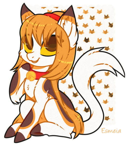 Size: 552x628 | Tagged: safe, artist:esmeia, derpibooru import, oc, unofficial characters only, cat, cat pony, original species, pony, bell, cat bell, collar, simple background, smiling, solo, transparent background