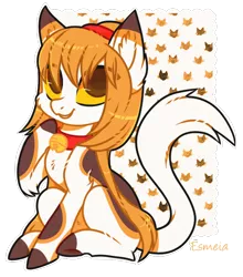 Size: 552x628 | Tagged: safe, artist:esmeia, derpibooru import, oc, unofficial characters only, cat, cat pony, original species, pony, bell, cat bell, collar, simple background, smiling, solo, transparent background