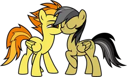 Size: 7000x4291 | Tagged: safe, artist:icey-wicey-1517, artist:n0kkun, color edit, derpibooru import, edit, daring do, spitfire, pegasus, pony, bedroom eyes, collaboration, colored, daringfire, eyes closed, female, kissing, lesbian, mare, raised hoof, shipping, simple background, transparent background