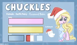 Size: 2412x1440 | Tagged: safe, artist:redpalette, derpibooru import, oc, oc:chuckles, unofficial characters only, earth pony, christmas, clothes, hat, holiday, reference sheet, santa hat, sweater