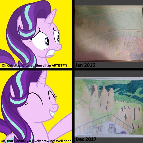 Size: 1280x1280 | Tagged: safe, artist:didgereethebrony, derpibooru import, starlight glimmer, earth pony, pegasus, pony, unicorn, blue mountains, comparison, cringing, didgeree collection, drawing, katoomba, mlp in australia, op is trying too hard, solo, three sisters, traditional art