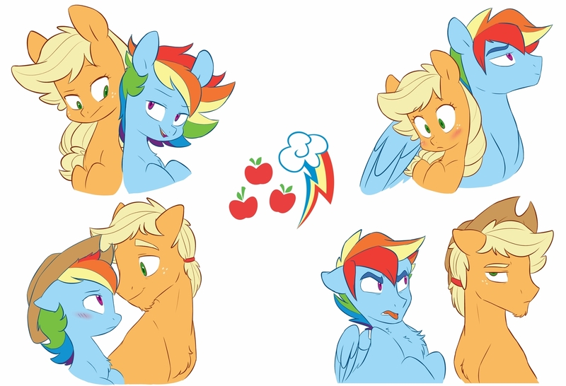 Size: 1920x1310 | Tagged: safe, artist:chub-wub, derpibooru import, applejack, rainbow dash, earth pony, pegasus, pony, accessory theft, appleblitz (gay), appleblitz (straight), appledash, appledash (straight), applejack (male), applejack's hat, bedroom eyes, blushing, cowboy hat, female, gay, half r63 shipping, hat, hug, lesbian, male, mare, no homo, rainbow blitz, redraw, rule 63, shipping, stallion, straight, tongue out, tsundere, winghug