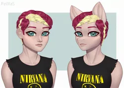 Size: 2560x1815 | Tagged: alternate hairstyle, anthro, artist:pewas, clothes, derpibooru import, human, humanized, humanized oc, looking at you, oc, oc:brown betty, safe, shirt, sleeveless, sleeveless shirt