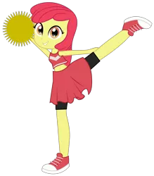 Size: 5653x6462 | Tagged: safe, artist:rj-streak, derpibooru import, apple bloom, equestria girls, adorabloom, cheerleader, cheerleader outfit, clothes, converse, crossover, cute, female, looking at you, pose, raised leg, shoes, shorts, simple background, skirt, sneakers, solo, standing, standing on one leg, super mario strikers, transparent background