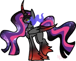 Size: 677x545 | Tagged: safe, artist:void-adoptables, derpibooru import, king sombra, twilight sparkle, twilight sparkle (alicorn), alicorn, pony, umbrum, chestplate, colored horn, colored wings, colored wingtips, curved horn, dark magic, dark queen, ethereal mane, ethereal tail, fusion, fusion:queen night spell, horn, jewelry, leg fluff, magic, necklace, red hooves, red wingtips, regalia, simple background, solo, sombra eyes, sombra horn, transparent background, two color coat, two color hair, two color wing, two toned hair, two toned mane, two toned tail, two toned wings, wavy hair, wavy mane, wavy tail, wings