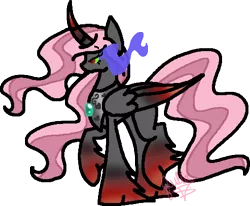 Size: 493x407 | Tagged: safe, artist:void-adoptables, derpibooru import, fluttershy, king sombra, alicorn, pony, umbrum, chestplate, colored horn, colored wings, colored wingtips, curved horn, dark magic, dark queen, fusion, fusion:queen soulshy, horn, jewelry, leg fluff, magic, necklace, queen fluttershy, red hooves, red wingtips, regalia, simple background, solo, sombra eyes, sombra horn, transparent background, two color coat, two color hair, two color wing, two toned hair, two toned mane, two toned tail, two toned wings, wavy hair, wavy mane, wavy tail, wings