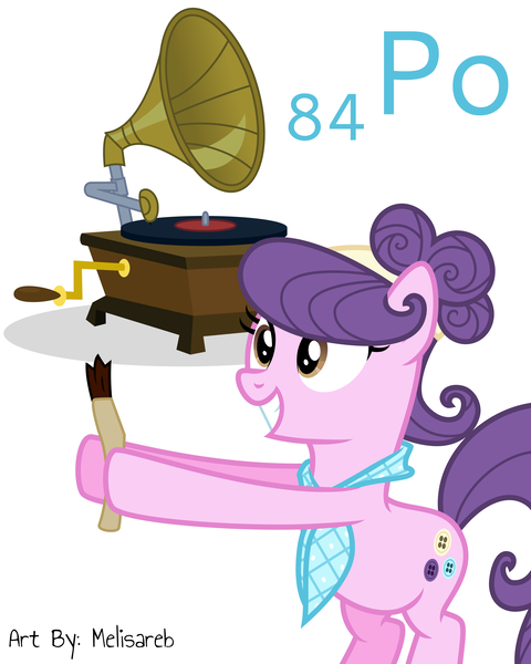 Size: 6400x8000 | Tagged: safe, artist:melisareb, derpibooru import, part of a set, suri polomare, earth pony, pony, series:joycall6's periodic table, .svg available, absurd resolution, anti-static brush, bandana, brush, cute, female, inkscape, mare, name pun, periodic table, phonograph, polonium, simple background, smiling, solo, suribetes, text, vector, white background