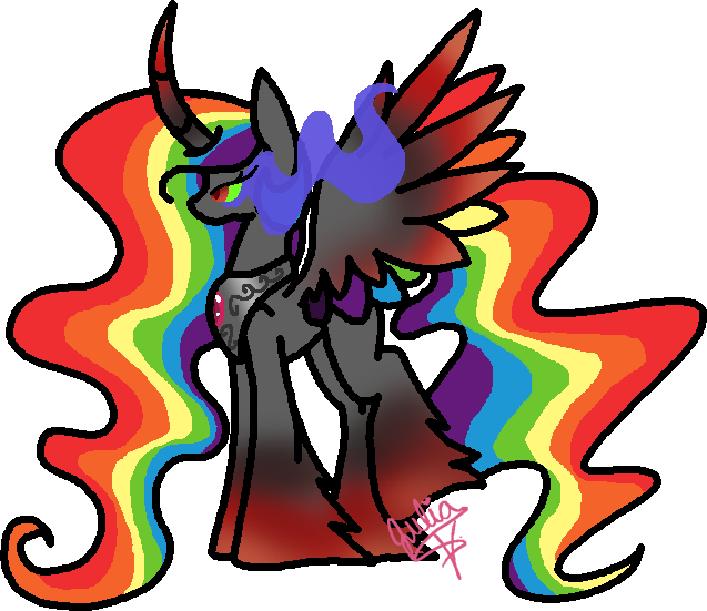 Size: 637x551 | Tagged: safe, artist:void-adoptables, derpibooru import, king sombra, rainbow dash, alicorn, pony, umbrum, chestplate, colored horn, colored wings, colored wingtips, curved horn, dark magic, dark queen, fusion, fusion:queen spectrum shadow, horn, jewelry, leg fluff, magic, multicolored hair, multicolored wings, necklace, queen dash, queen rainbow, queen rainbow dash, rainbow hair, rainbow tail, rainbow wings, red hooves, regalia, simple background, solo, sombra eyes, sombra horn, transparent background, two color coat, two color wing, two toned wings, wavy hair, wavy mane, wavy tail, wings