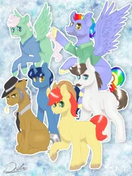 Size: 768x1024 | Tagged: safe, artist:delfinaluther, derpibooru import, bow hothoof, bright mac, gentle breeze, hondo flanks, igneous rock pie, night light, earth pony, pegasus, pony, unicorn, dad six, father, father's day, male, stallion