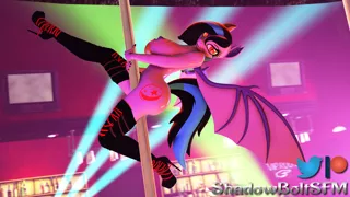 Size: 2880x1620 | Tagged: questionable, artist:shadowboltsfm, derpibooru import, oc, oc:midnight grave, anthro, bat pony, plantigrade anthro, 3d, bat pony oc, bat wings, big breasts, black nail polish, boots, breasts, clothes, high heel boots, high res, looking at you, nipples, nudity, partial nudity, pole dancing, shoes, smiling, source filmmaker, stripper pole, topless, wings