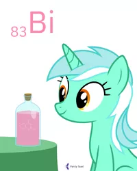 Size: 6400x8000 | Tagged: safe, artist:parclytaxel, derpibooru import, lyra heartstrings, pony, unicorn, series:joycall6's periodic table, .svg available, absurd resolution, bismuth, bottle, chemistry, female, mare, meme, pepto-bismol, periodic table, simple background, sitting, sitting lyra, smiling, solo, table, vector, white background