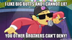 Size: 600x334 | Tagged: safe, derpibooru import, edit, edited screencap, screencap, snails, equestria girls, rainbow rocks, caption, image macro, microphone, sir mix-a-lot, solo, sunglasses, text