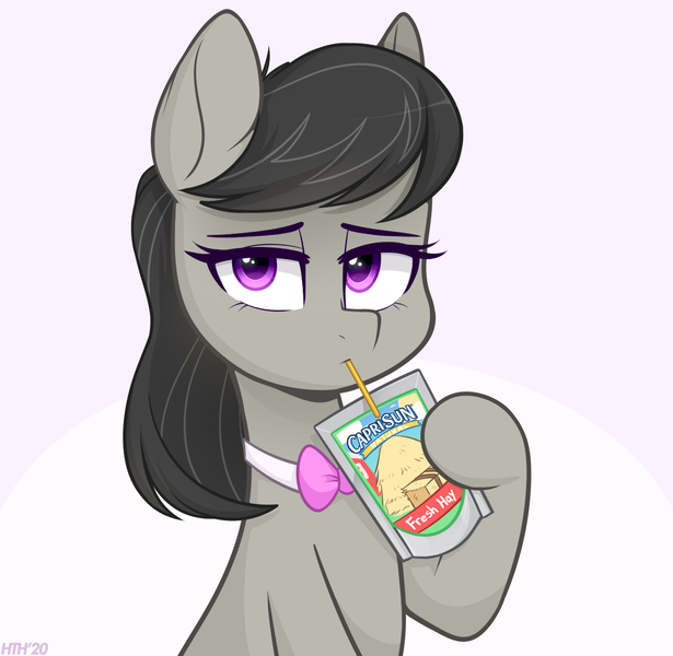 Size: 1229x1200 | Tagged: safe, artist:higgly-chan, derpibooru import, octavia melody, earth pony, pony, bowtie, capri sun, drink, drinking, drinking straw, female, hay, hoof hold, looking at you, mare, simple background, sipping, solo, straw, white background