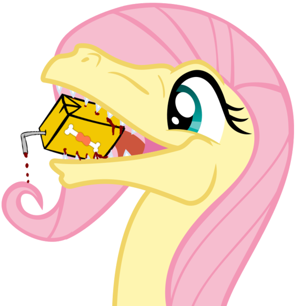 Size: 738x763 | Tagged: artist:the smiling pony, blood, derpibooru, derpibooru badge, derpibooru import, dinosaur, dinosaurified, edit, female, flutterjuice, fluttershy, juice, juice box, meta, oc, oc:raptorshy, open mouth, safe, simple background, solo, species swap, svg, .svg available, transparent background, vector, velociraptor, veloshyraptor, wat