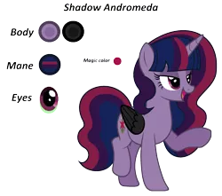 Size: 1916x1696 | Tagged: alicorn, alicorn oc, artist:siriussentry, derpibooru import, horn, oc, oc:shadow andromeda, offspring, parent:king sombra, parents:twibra, parent:twilight sparkle, reference, safe, simple background, solo, transparent background, unofficial characters only, wings