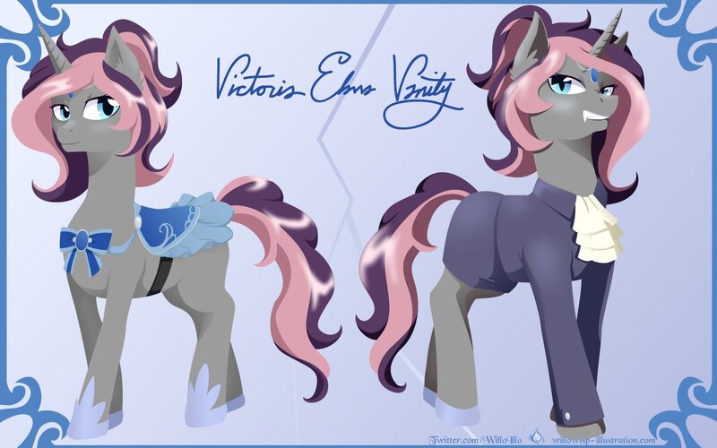 Size: 1280x800 | Tagged: safe, artist:willoillo, derpibooru import, oc, oc:victoria vanity, unofficial characters only, pony, unicorn, horn, reference sheet, simple background, unicorn oc