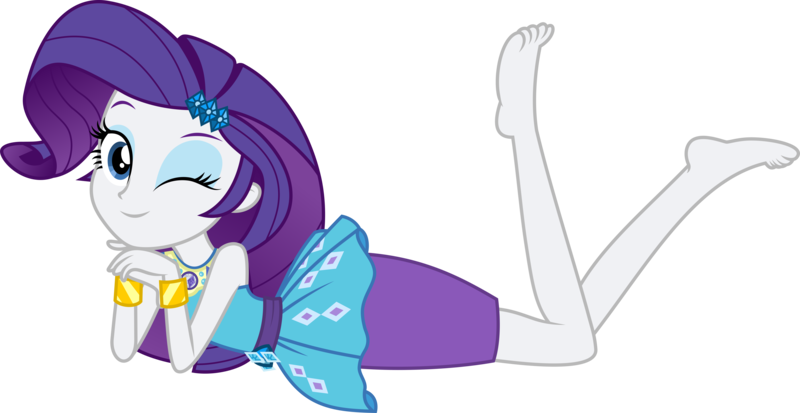 Size: 6000x3095 | Tagged: safe, alternate version, artist:twilirity, derpibooru import, rarity, equestria girls, absurd resolution, barefoot, clothes, cute, feet, one eye closed, prone, raribetes, simple background, solo, transparent background, wink