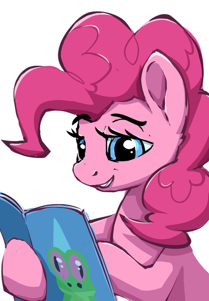 Size: 748x1080 | Tagged: safe, artist:anonymous, derpibooru import, pinkie pie, ponified, earth pony, pony, /mlp/, 4chan, chuckle, drawthread, magazine, meme, ponified meme, reaction image, sensible chuckle, simple background, solo, white background