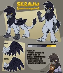 Size: 1600x1851 | Tagged: safe, artist:moemneop, derpibooru import, oc, oc:neop, oc:skraww, bat, gryphon, reference sheet, two toned wings, wings